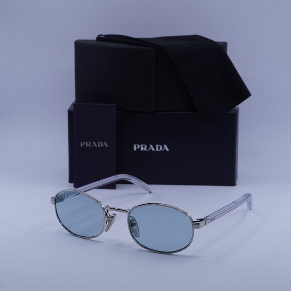 Prada PRB53S 1BC40N Oval Sunglasses – Silver\Azure - Picture 1 of 10